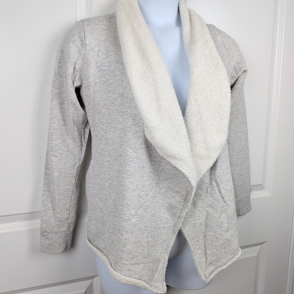 Womens Sherpa Lined Open Front Cardigan Gray Shawl Size Small Athleisure